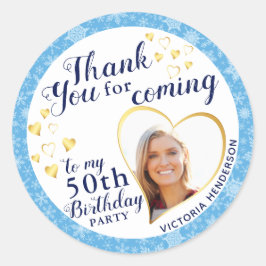 Adesivo Redondo 50º aniversário Blue Winter Favor Obrigado