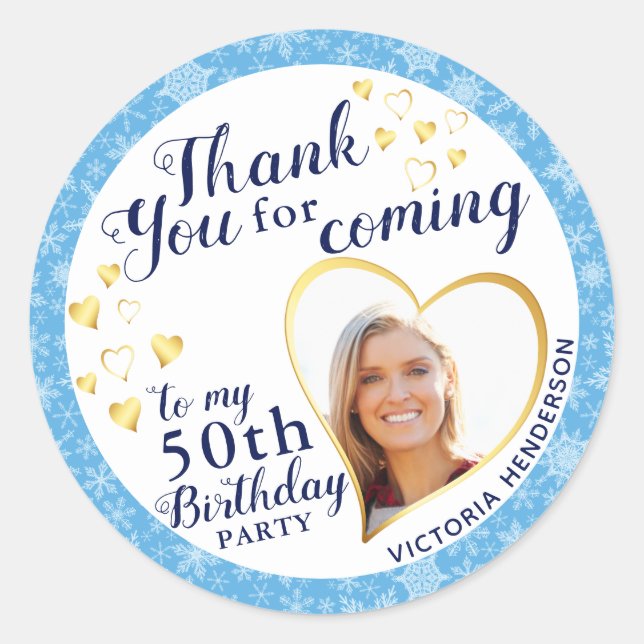 Adesivo Redondo 50º aniversário Blue Winter Favor Obrigado (Frente)