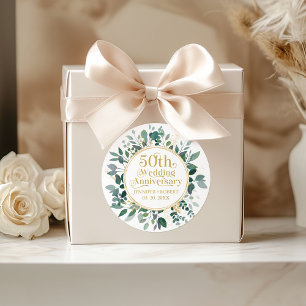 Adesivo Redondo 50º Aniversário de Antiguidade Typografia Gold Gre