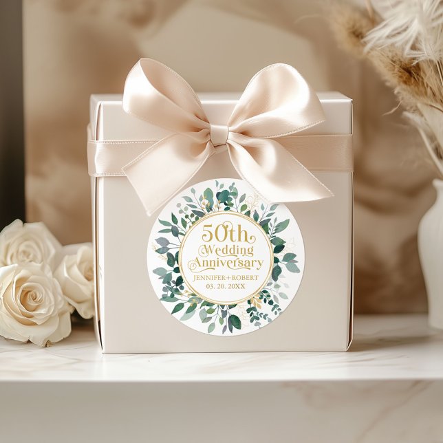 Adesivo Redondo 50º Aniversário de Antiguidade Typografia Gold Gre (Criador carregado)