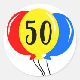 Adesivo Redondo 50º aniversário de balões coloridos