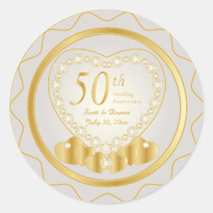 Adesivo Redondo 50º aniversário de casamento do Ouro   DIY Texto