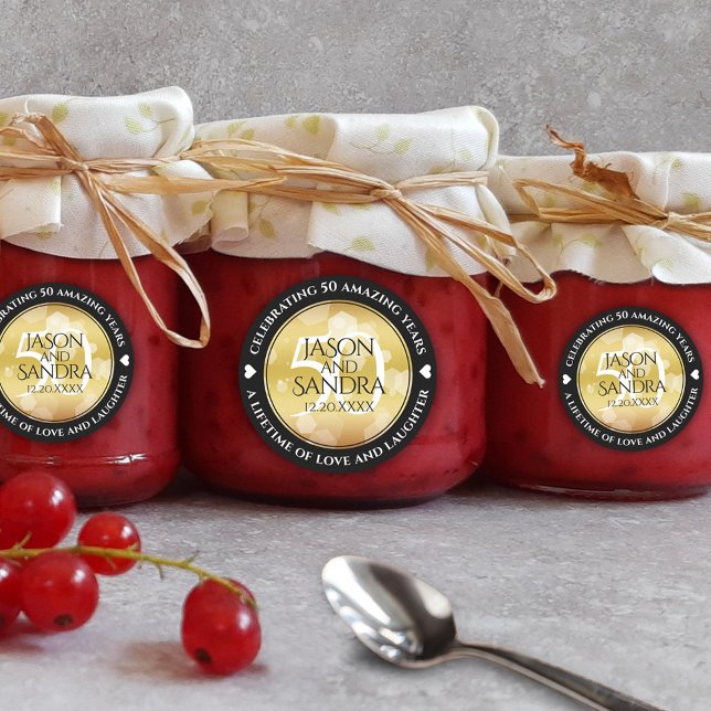 Adesivo Redondo 50º aniversário de casamento do Ouro Elegante (Elegant 50th Golden Wedding Anniversary Round Sticker Cover Photo.)