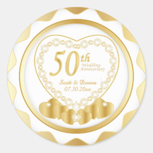 Adesivo Redondo 50º aniversário de casamento do Ouro Texto "MAL