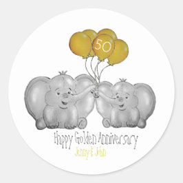 Adesivo Redondo 50º aniversário de casamento elefante 