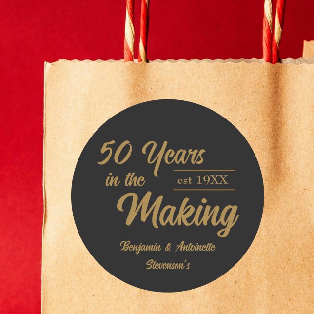 Adesivo Redondo 50º aniversário de casamento negro e Dourado (Criador carregado)