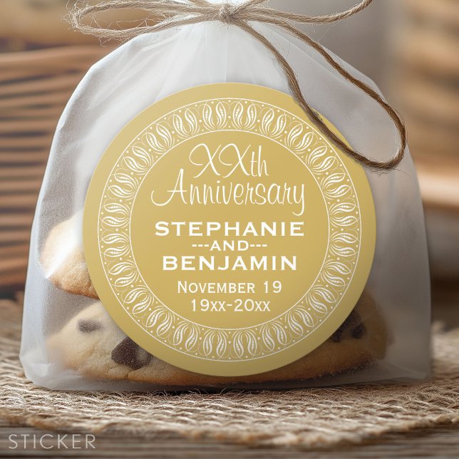 Adesivo Redondo 50º Aniversário de Casamento Ouro personalizado (Anniversary Sticker)