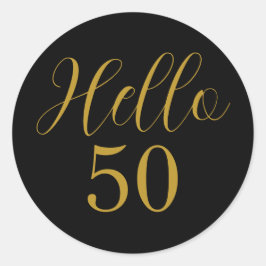 Adesivo Redondo 50º aniversário do Dourado Elegante negro