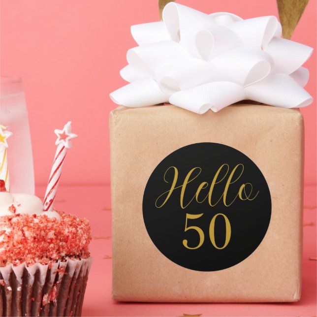 Adesivo Redondo 50º aniversário do Dourado Elegante negro (Festa)