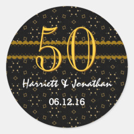 Adesivo Redondo 50º aniversário Dourado e Confetti preto V004D