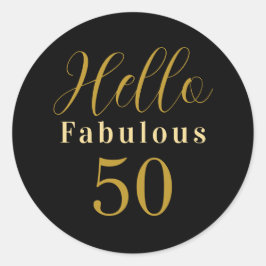 Adesivo Redondo 50º aniversário Dourado Negro Fabuloso 50 Aniversá