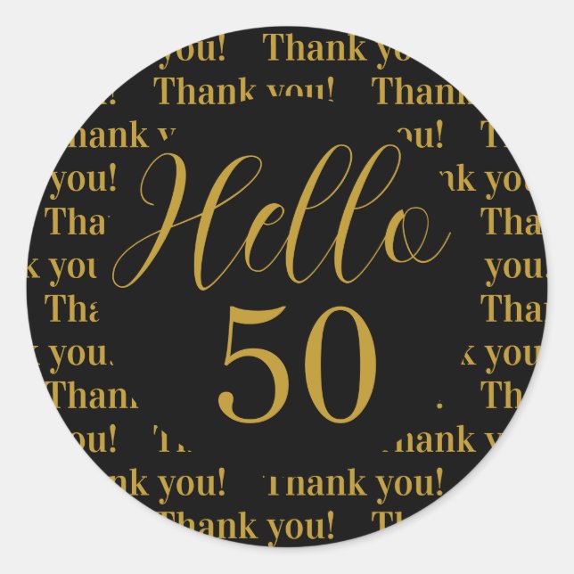 Adesivo Redondo 50º aniversário Dourado negro obrigado (Frente)