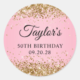 Adesivo Redondo 50º Aniversário Dourado Rosa-claro