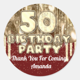 Adesivo Redondo 50º aniversário Dourados BALLONS Obrigado burgundy