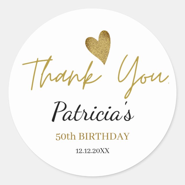Adesivo Redondo 50º aniversário personalizado Dourado Obrigado (Frente)