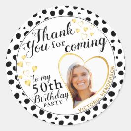 Adesivo Redondo 50º aniversário Preto Dourado Favor Branco, Obriga