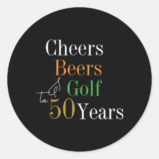 Adesivo Redondo 50º aniversário Saúde Cervejas Golfe Negro e Doura