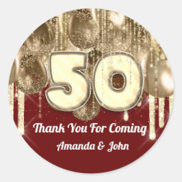 Adesivo Redondo 50º Burgundy BALLONS DOURADO Obrigado por vir