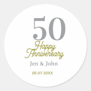 Adesivo Redondo 50º nome data feliz aniversário prata ouro data 