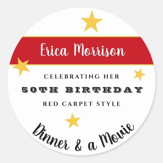Adesivo Redondo 50º ou Qualquer Festa de Janto e Filme de Aniversá (Frente)