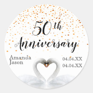 Adesivo Redondo 50.º aniversário do casamento: cisnes brancas de