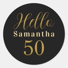 Adesivo Redondo 50.º aniversário Dourado negro presente personaliz
