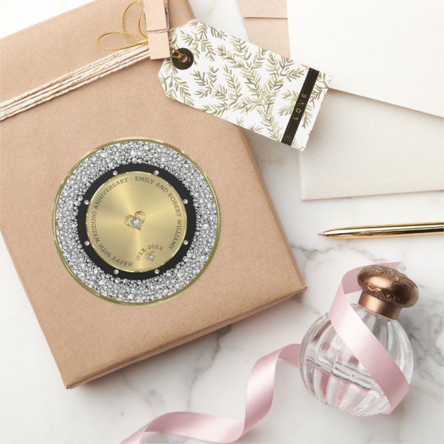 Adesivo Redondo 50.º casamento Aniversário de diamantes brancos e  (Presentear)