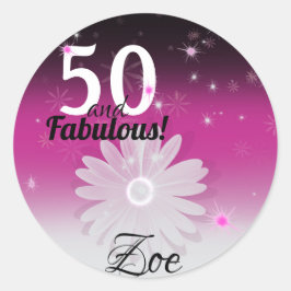 Adesivo Redondo 50 Ambre branca, rosa, fabulosa, com flor