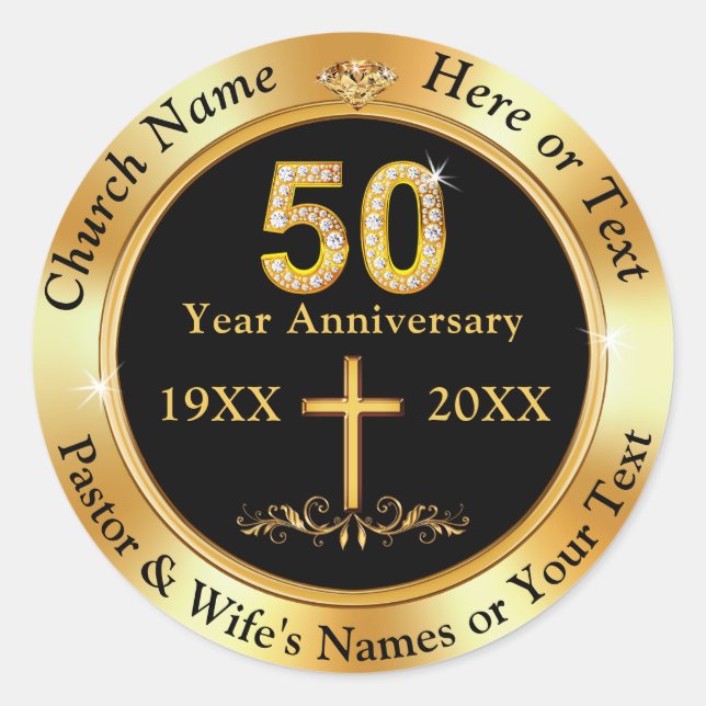 Adesivo Redondo 50 anos de aniversário da Igreja, Envelope ou Favo (Frente)
