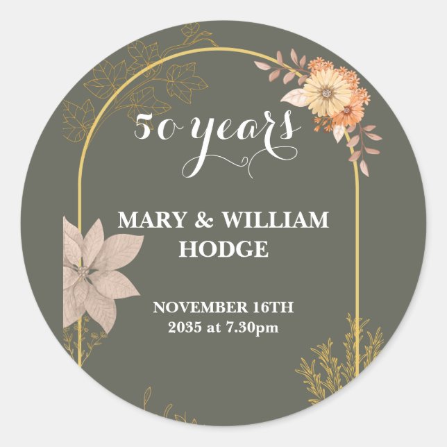 Adesivo Redondo "50 anos de sempre: um aniversário para lembrar" (Frente)