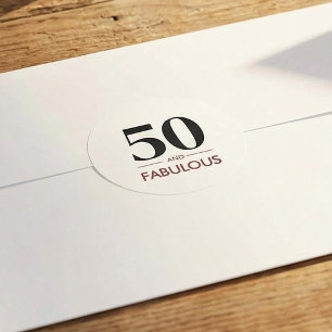 Adesivo Redondo 50 Anos e Fabuloso Dito de Aniversário de Vinho de