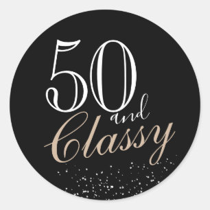 Adesivo Redondo 50 e Clássico Aniversário Negro Elegante Moderno