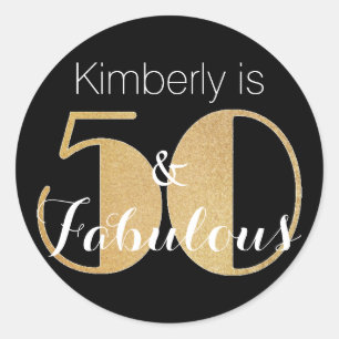 Adesivo Redondo 50 e Dourada Festa de aniversário personalizada fa