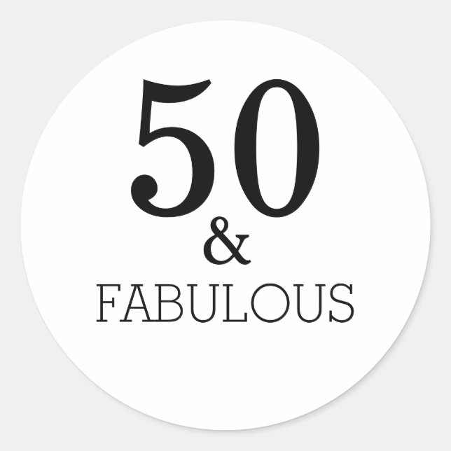 Adesivo Redondo 50 E Fabulosa Elegante Branco Preto E Festa de ani (Frente)