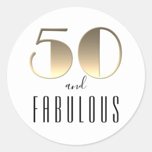 Adesivo Redondo 50 e Fabuloso 50º Aniversário Branco e Dourado