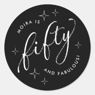 Adesivo Redondo 50 e Fabuloso 50º aniversário de preto moderno