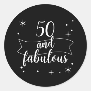 Adesivo Redondo 50 e Fabuloso Aniversário Preto Branco