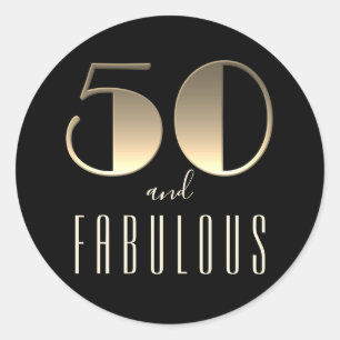 Adesivo Redondo 50 e Fabuloso Aniversário Preto e Dourado