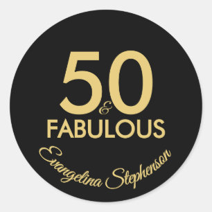 Adesivo Redondo 50 e Fabuloso Moderno Preto Dourado Aniversário de