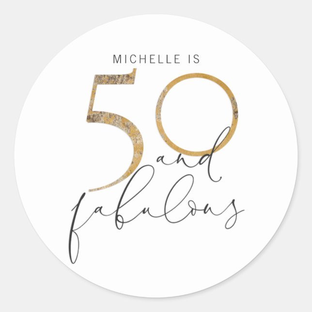 Adesivo Redondo 50 e Fabuloso nome preto e branco Dourado (Frente)