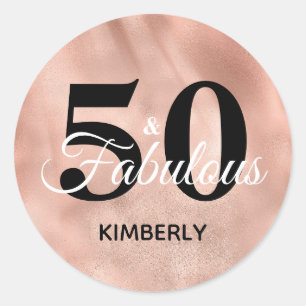 Adesivo Redondo 50 e Fabuloso Rosa Personalizado Aniversário Pers