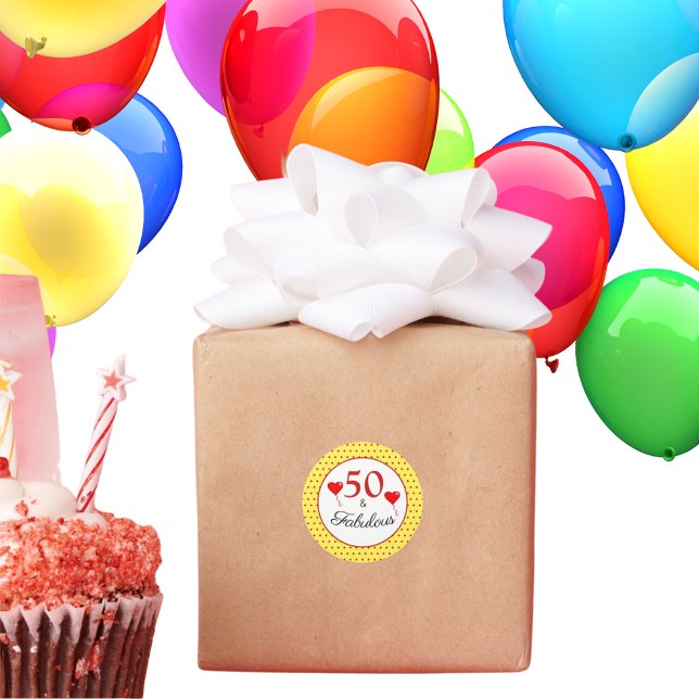 Adesivo Redondo 50 & Fabulosa Tipografia Vermelha 50º Aniversário  (Criador carregado)