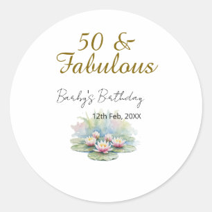 Adesivo Redondo 50 & fabuloso lótus dourado lírio aquarela