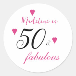 Adesivo Redondo 50 fabulosos corações, cor-de-rosa, 50 anos