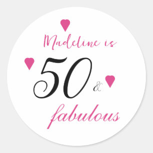 Adesivo Redondo 50 fabulosos corações, cor-de-rosa, 50 anos