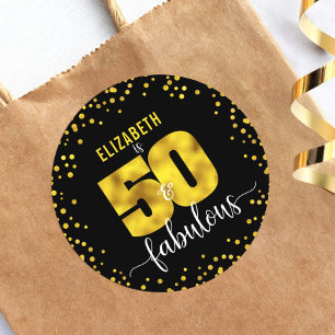 Adesivo Redondo 50 fabulosos pontos de glitter preto dourado para 