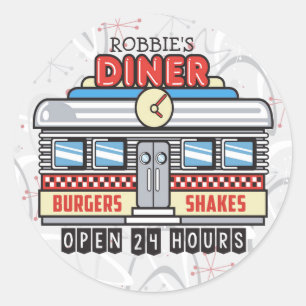 Adesivo Redondo 50 Retroativo Anos 50 de Sinal de Diner de Núcleo