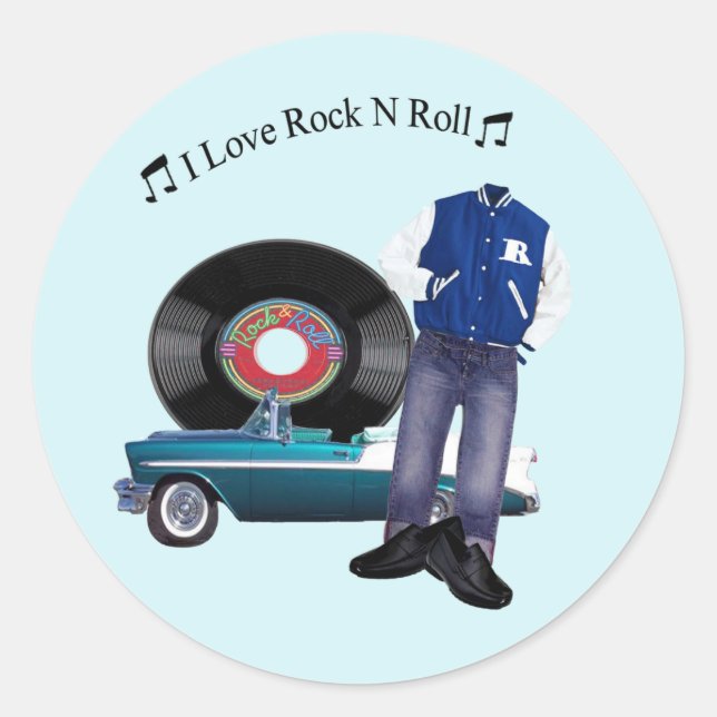 Adesivo Redondo 50 Rock N Roll Stickers (Frente)