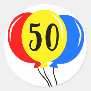 Adesivo Redondo 50th Aniversário colorido dos balões