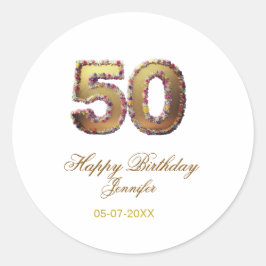 Adesivo Redondo 50th birthday add name date year gold floral bold